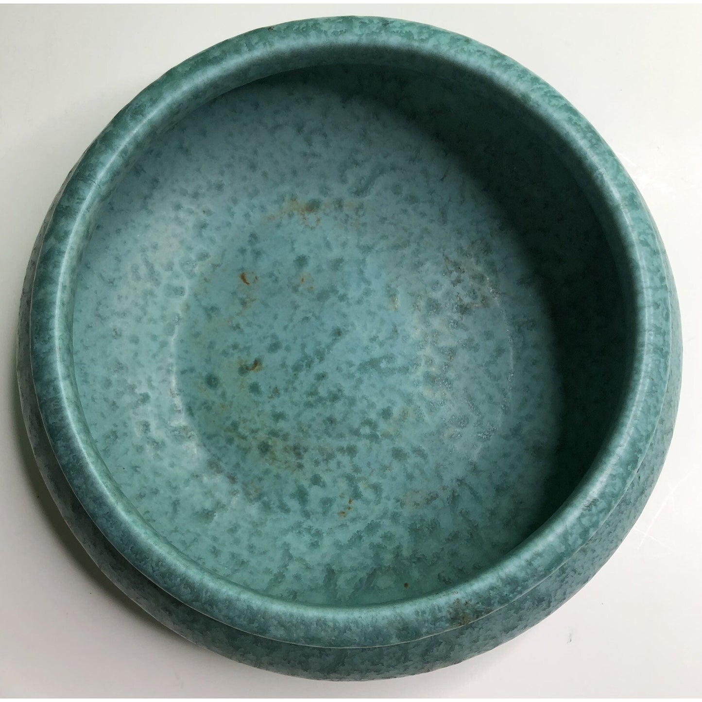 Vintage 1930s Roseville Pottery Tourmaline Aqua Low Bowl Bulb Planter
