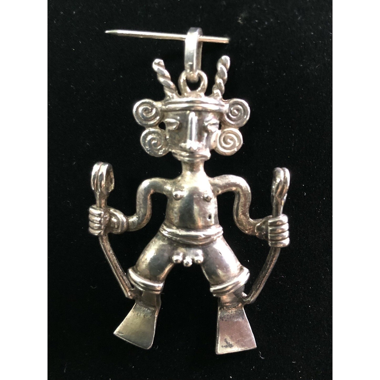 Vintage Sterling Silver Tribal Pendant Mayan Fertility Kachina