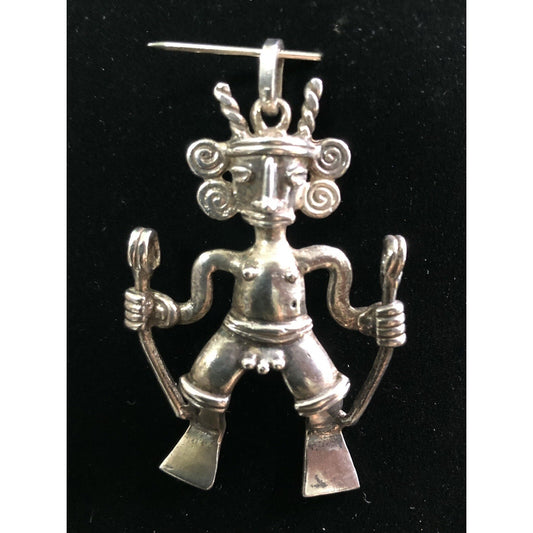 Vintage Sterling Silver Tribal Pendant Mayan Fertility Kachina