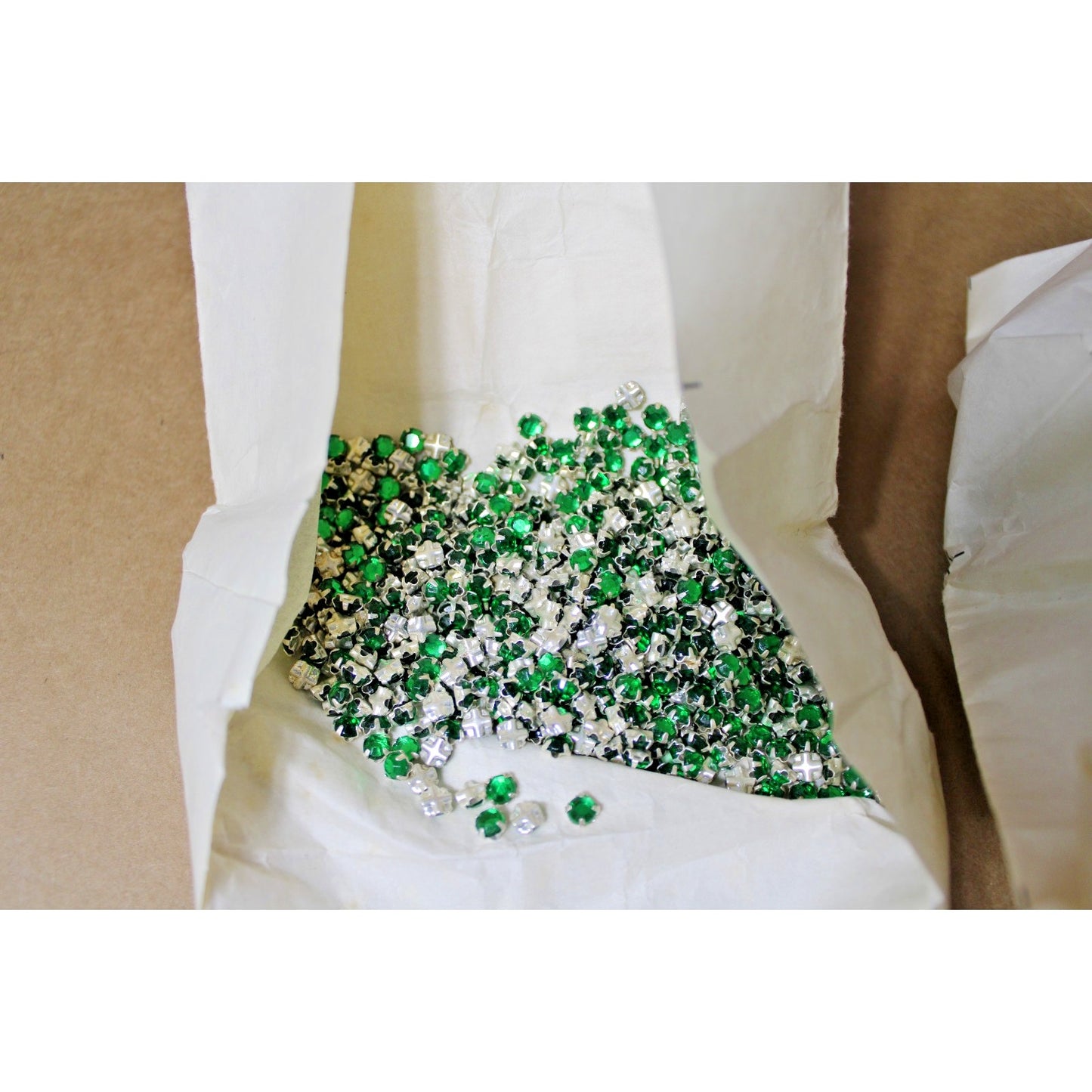 1/2 lb. Beads/ Rhinestones Aqua and Emerald Green, NOS, Czech & West German