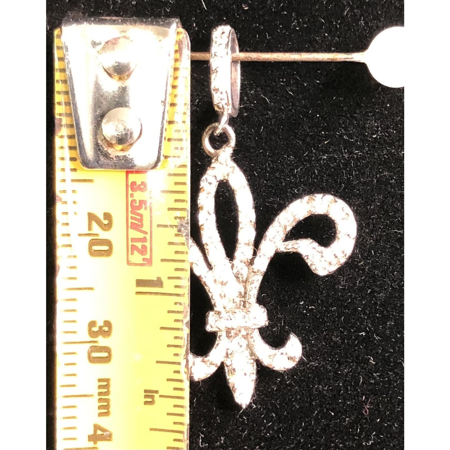 Vintage FLEUR DE LIS Pendant Sterling Silver .925 Rhinestones