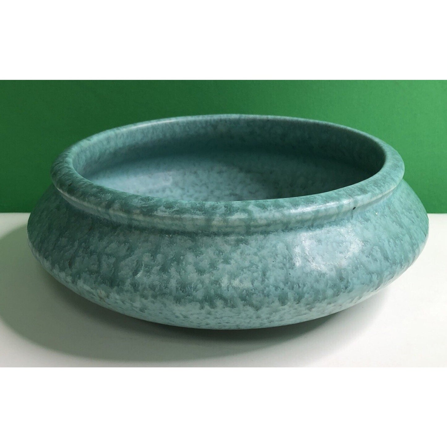 Vintage 1930s Roseville Pottery Tourmaline Aqua Low Bowl Bulb Planter