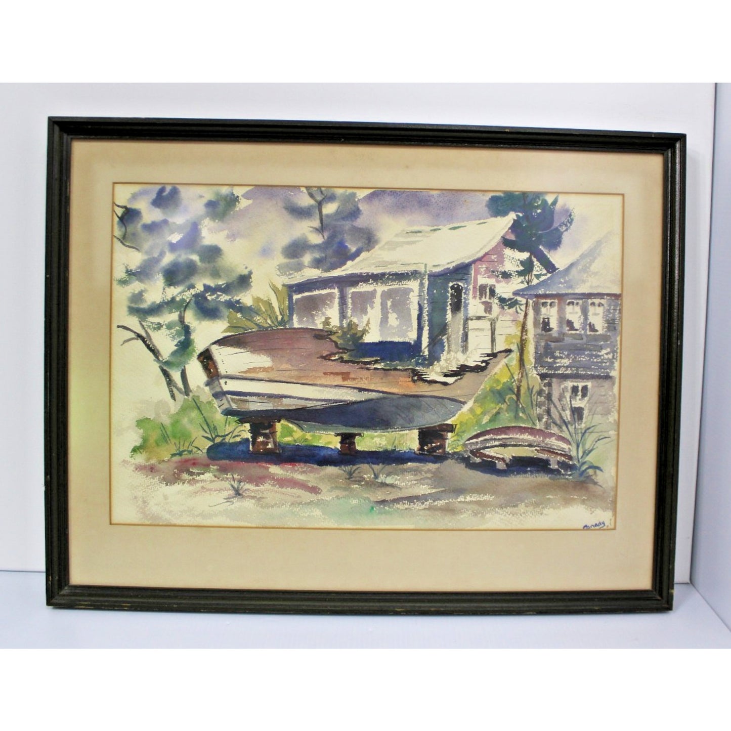 Original Watercolor- Nautical Seaside Scene- Signed Canady- 21" x 28" Framed