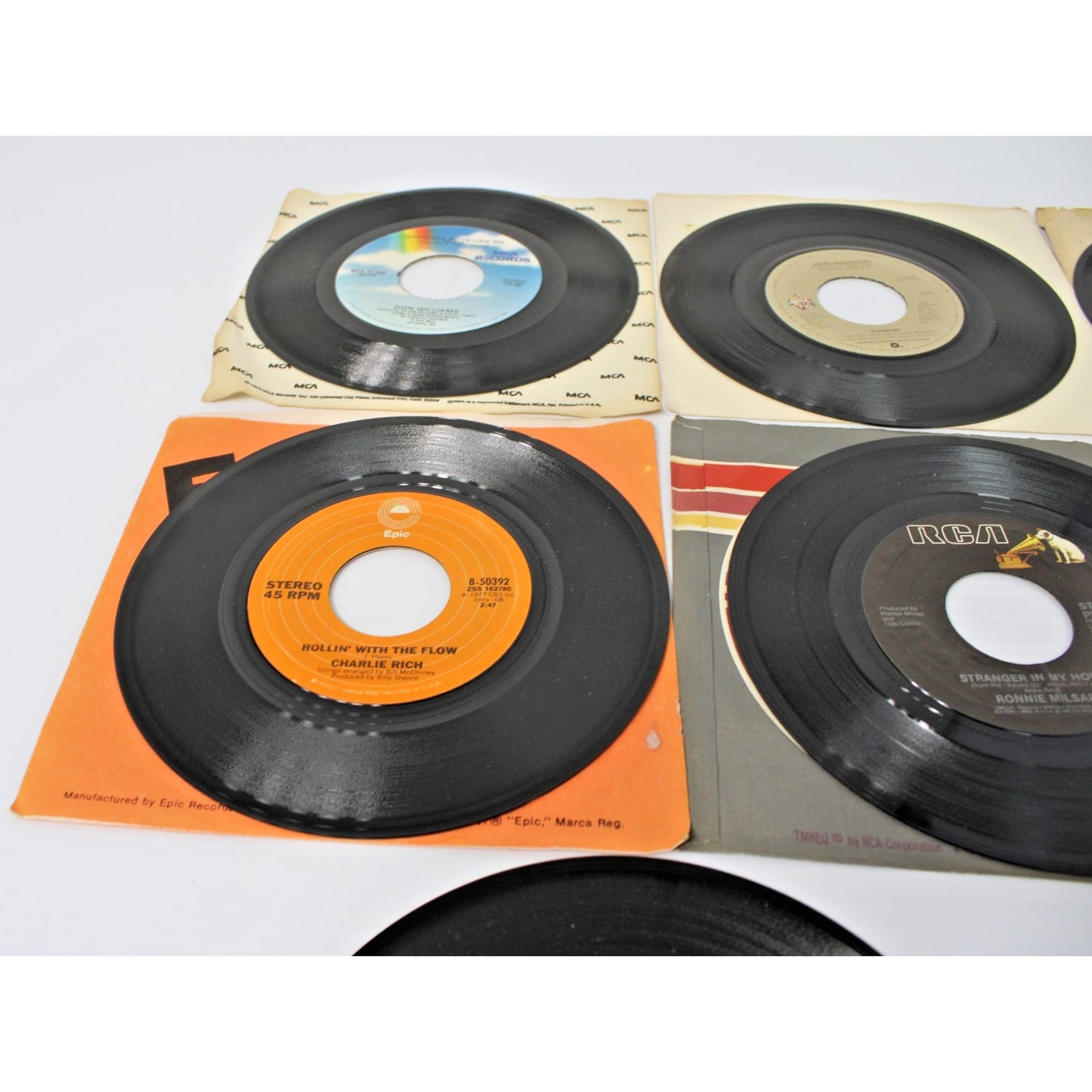 Lot of 8 Country 7" 45 RPM, 70s-80s Kenny Rogers, Charlie Rich, Don Williams- EX