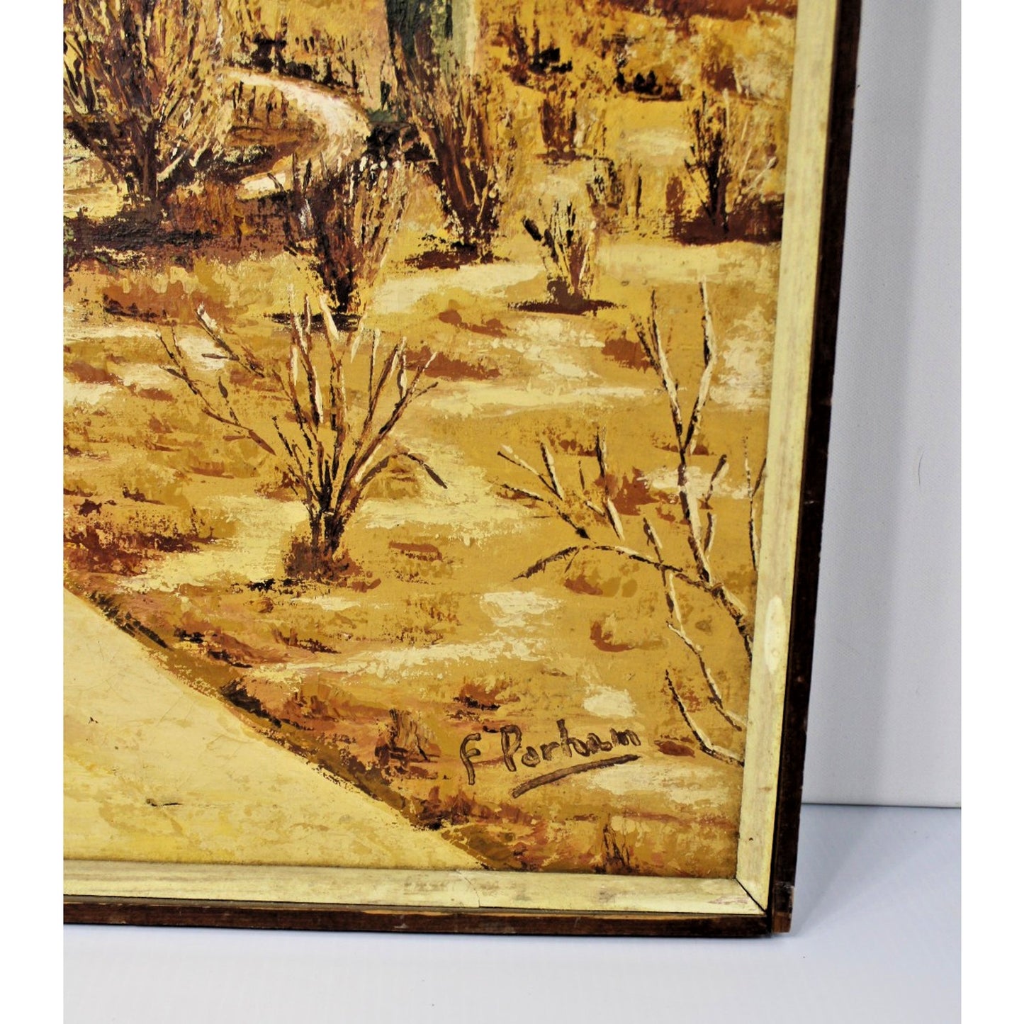Desert Landscape Painting, Saguaro Cactus, 24" x 32" Framed, Signed F. Parham