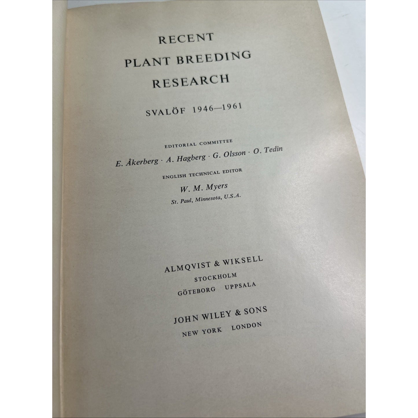 1963 HC DJ Recent Plant Breeding Research By Akerberg & Hagberg