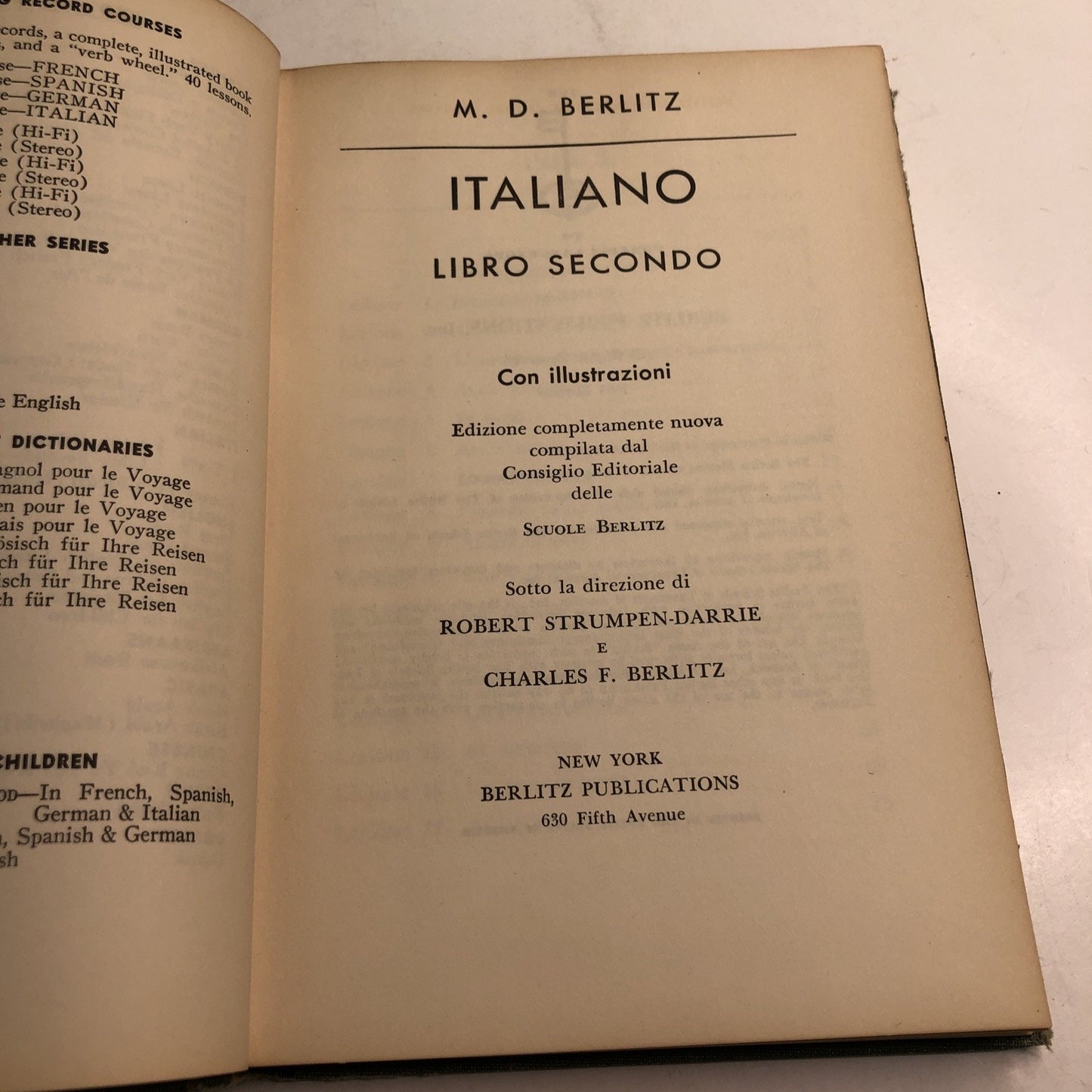 Italiano Libro Secondo M. D. Berlitz Vintage Hardcover 1963 Berlitz Book Method