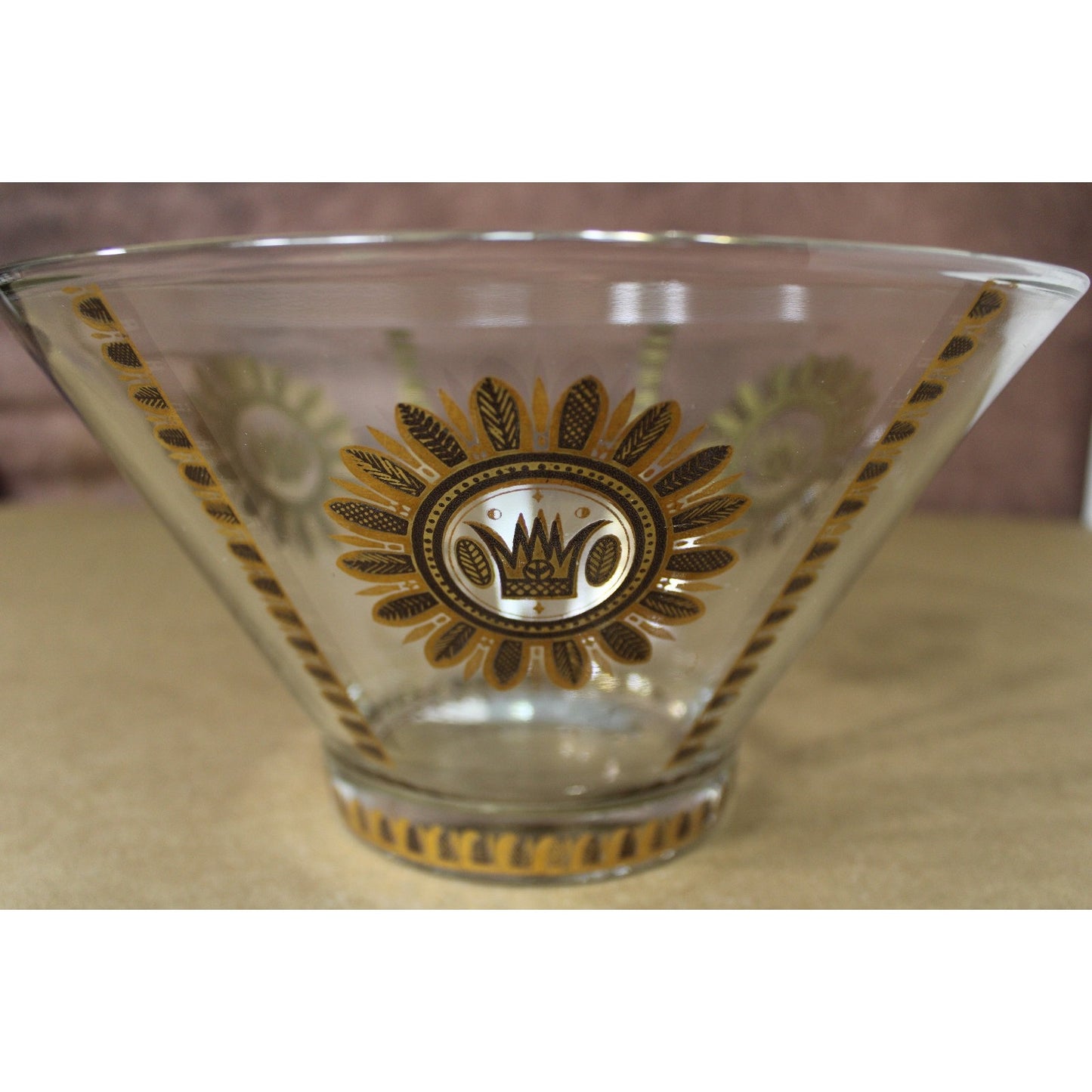 Vintage 1960s Georges Briard Punch Bowl, MCM Black Gold ‘Regalia’ Crown Pattern
