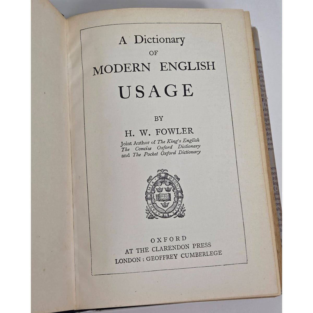 Vintage 1954 H.W. Fowler Modern English Usage Oxford Clarendon Press Dust Jacket
