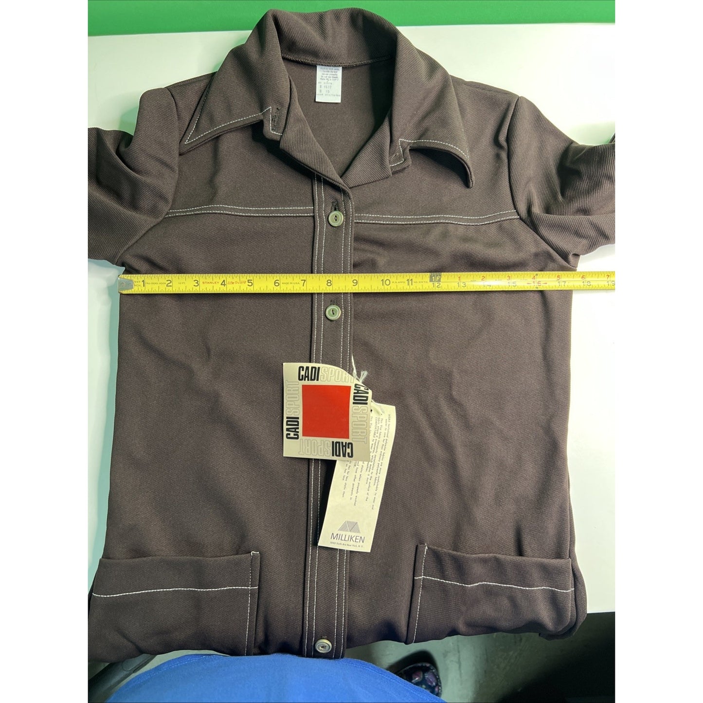 VTG CadiSport Double Pocket Button Shirt Men's 10 Brown White Stitching