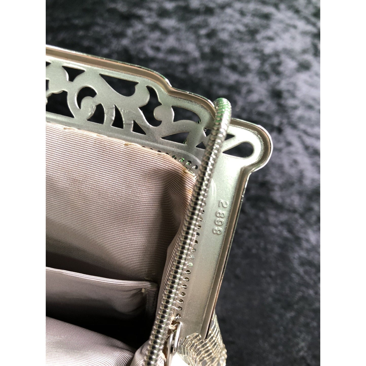 Vintage Set Whiting & Davis Silver Mesh Purse Kiss Lock w/ Box & Folding Comb