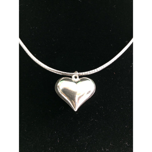Vintage 17” Sterling Silver Chain With Puffed Molded Heart Pendant Italy 925