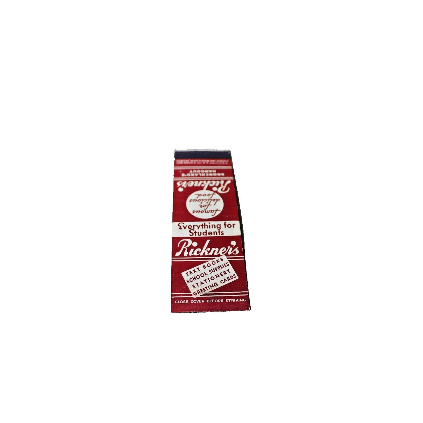 Vintage Mid Century Advertising Matchbook Rickner's Bookstore University of OK