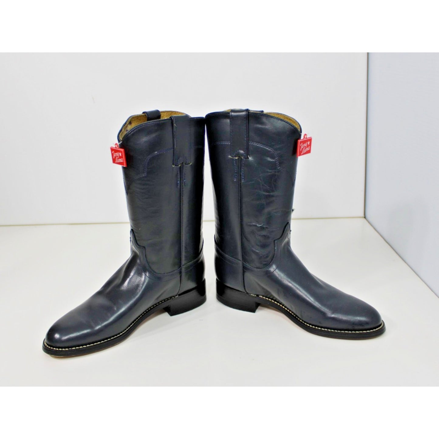 New Old Stock VTG 80s Tony Lama Roper Cowboy Western Navy Blue Boots 7502 Sz 5B