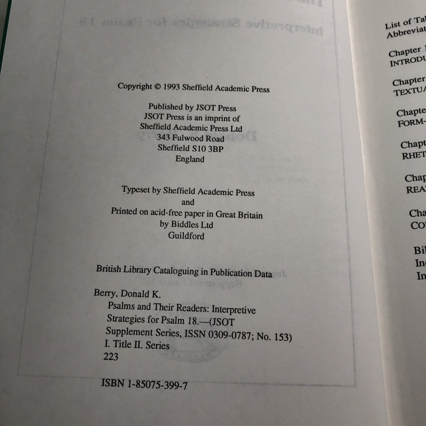 The Psalms and Their Readers : Interpretive Strategies Psalm 13 1993 HC D. BERRY