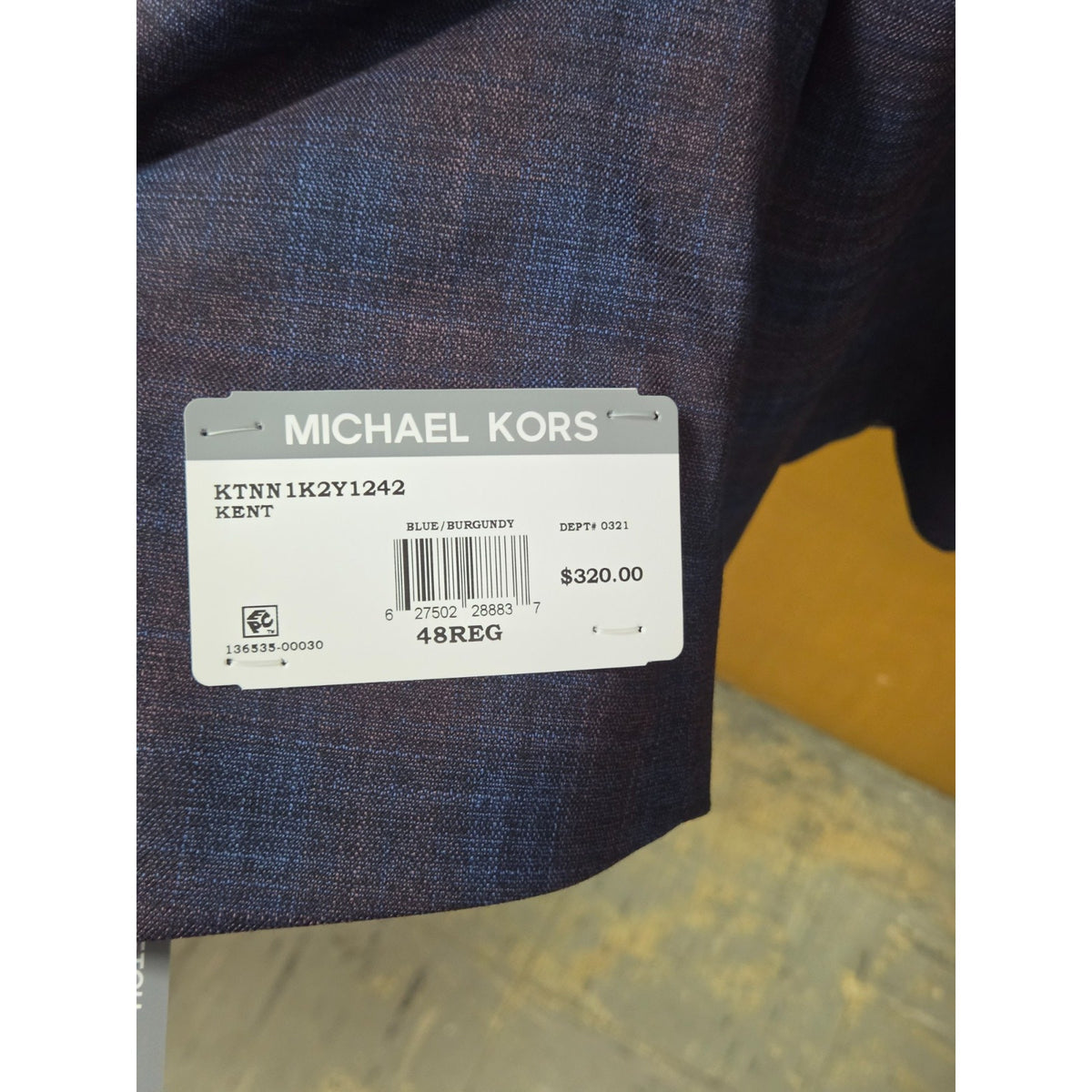NWT Michael Kors Kent Sport Coat 48R Blue Burgundy Plaid Classic Fit Blazer