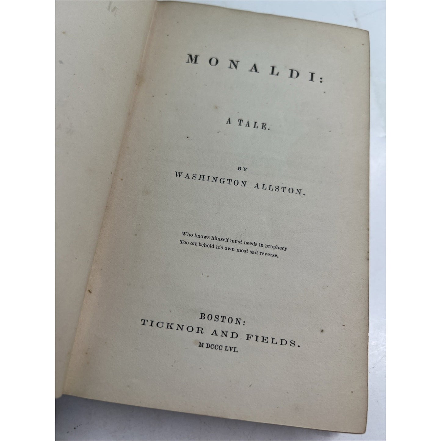 Monaldi: A Tale by Washington Allston 1856 Hardcover