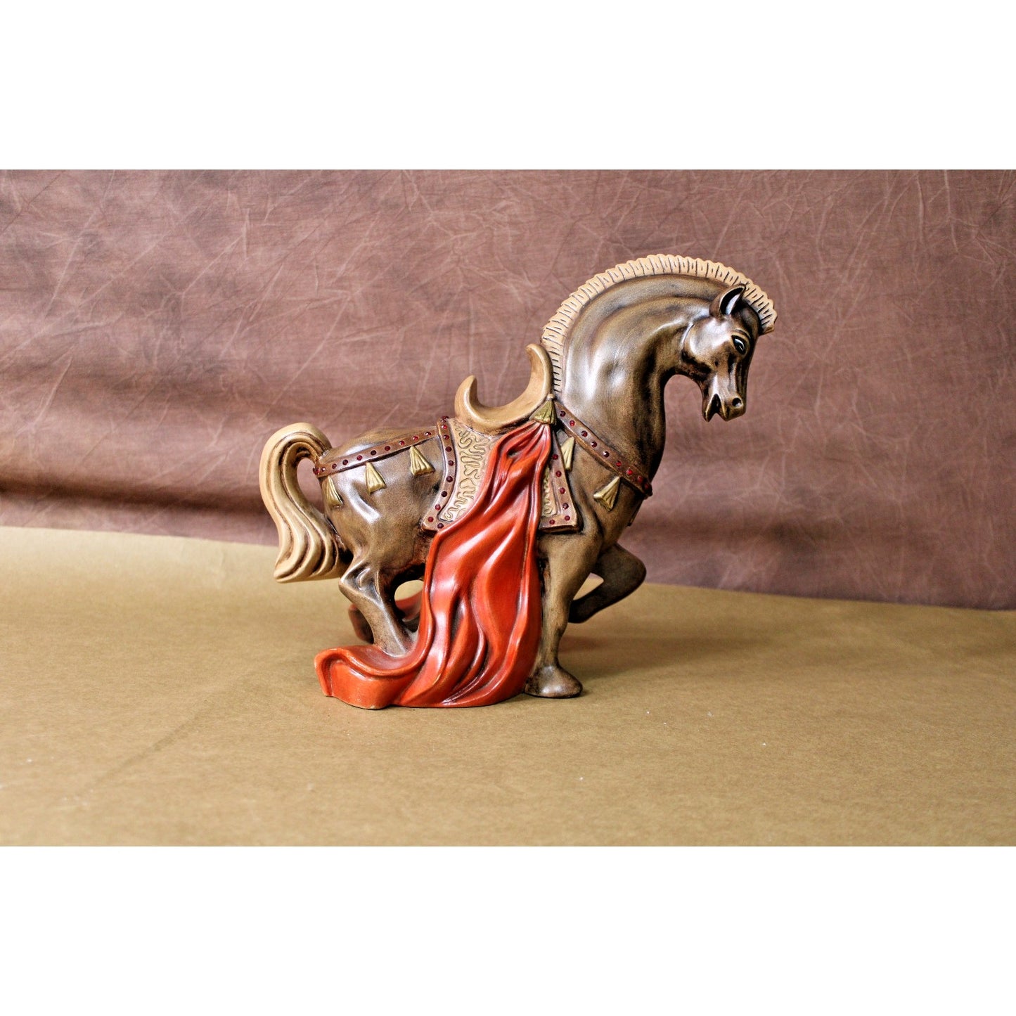 Vintage Mid Century Hand Painted Ceramic Horse Figurine, 10" h x 11" w, Signed