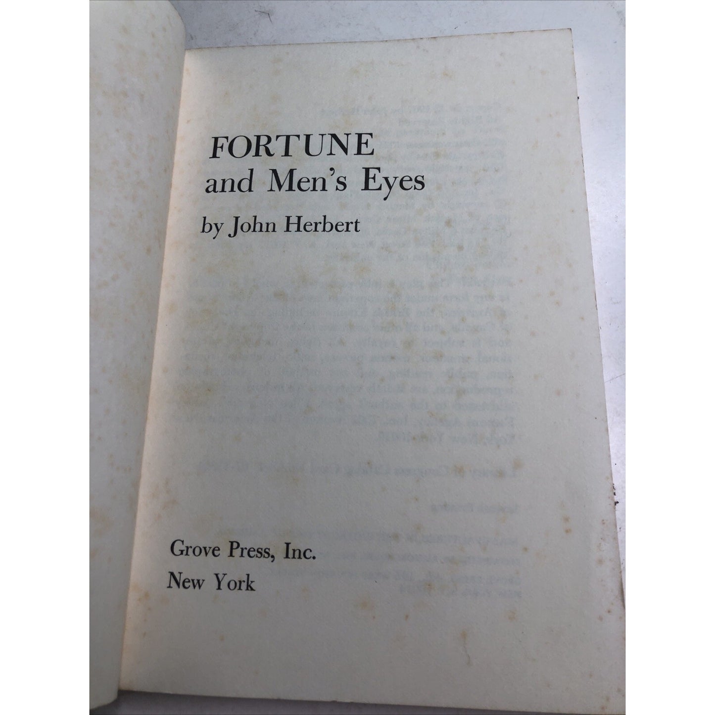 1967 FORTUNE AND MEN'S EYES by John Herbert Play Paperback