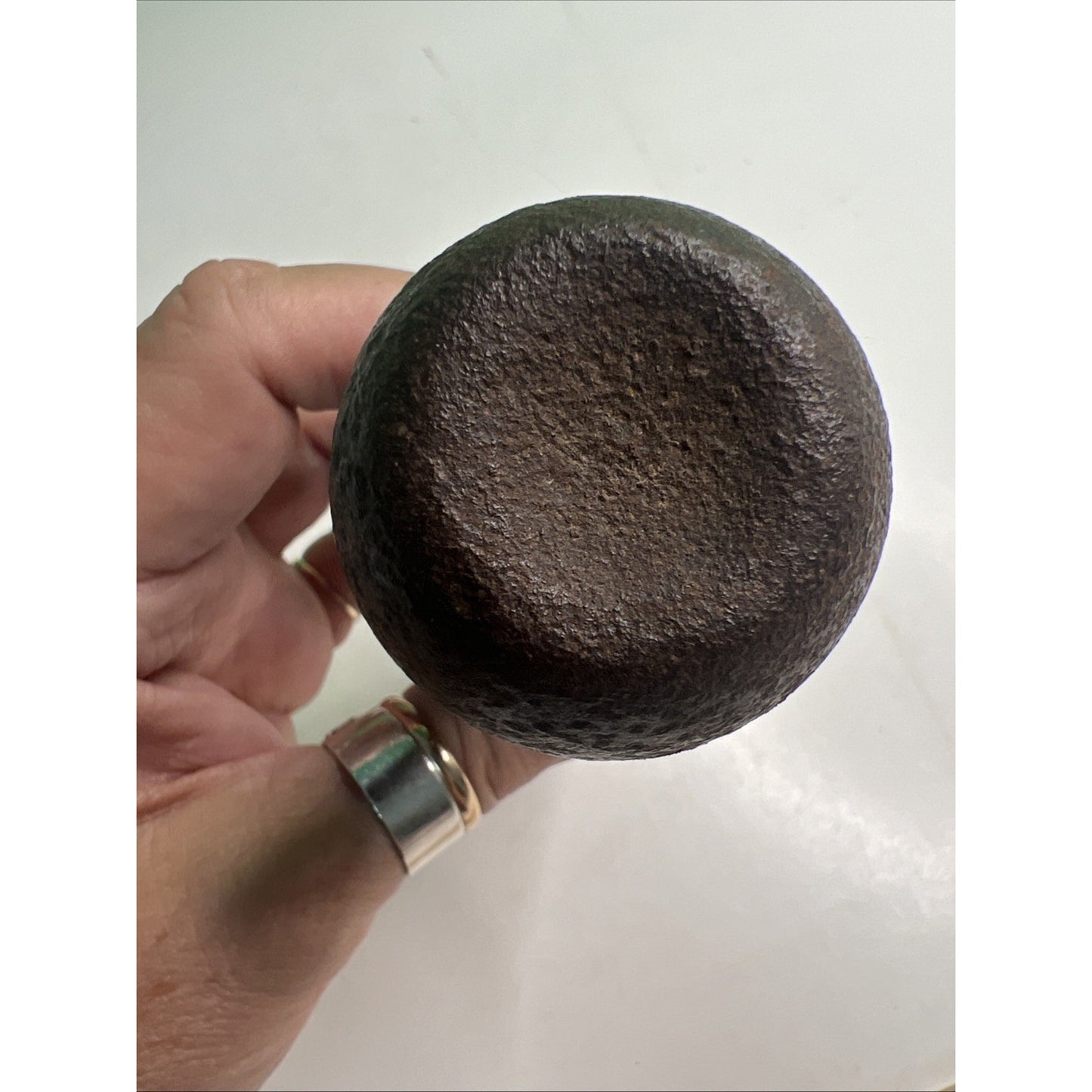 Antique Tool Dibble Pestle Muddler Wood Base Metal Ball Handle