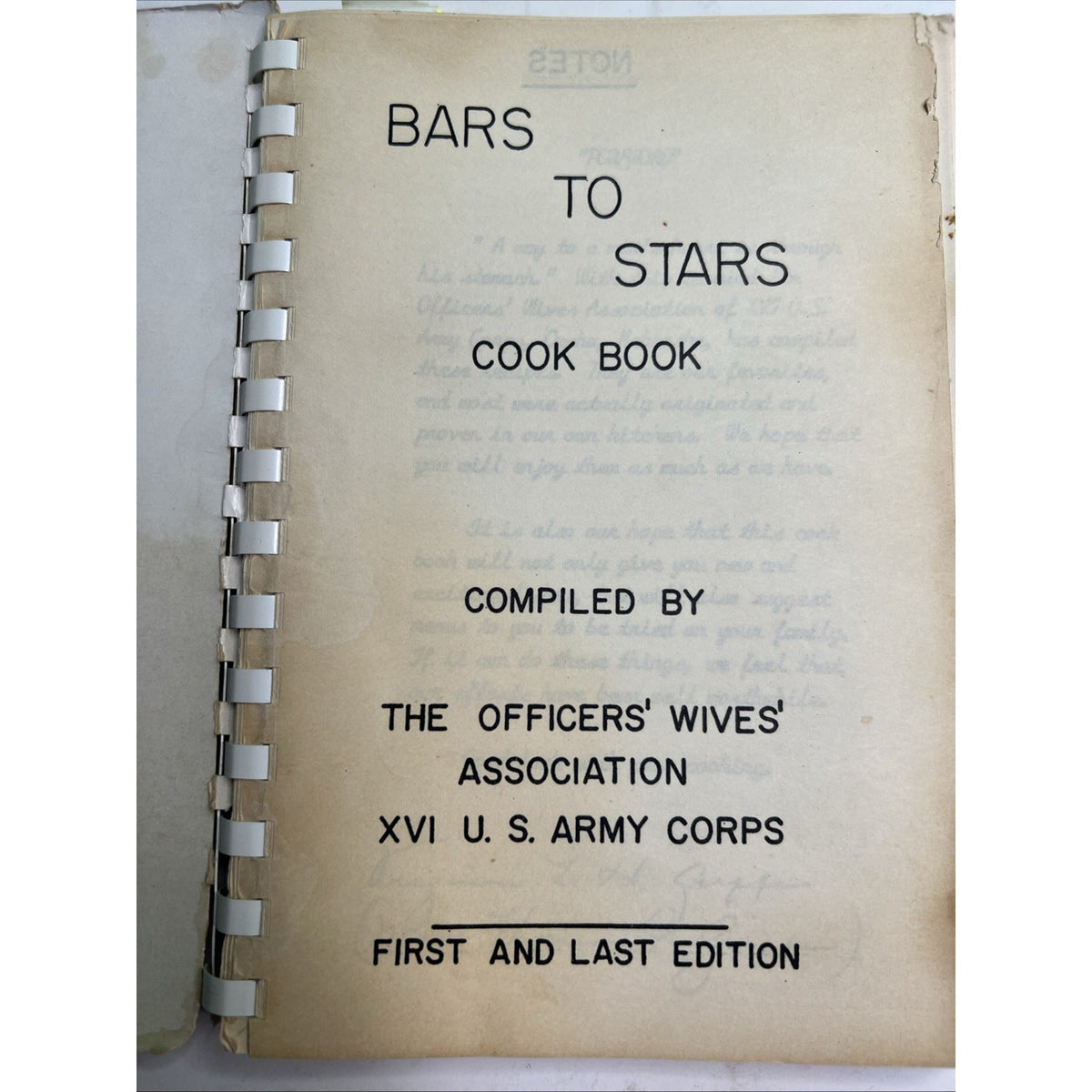 Bars To Stars Cookbook XVI U. S. Army Corps Omaha Nebraska Handwritten Recipes