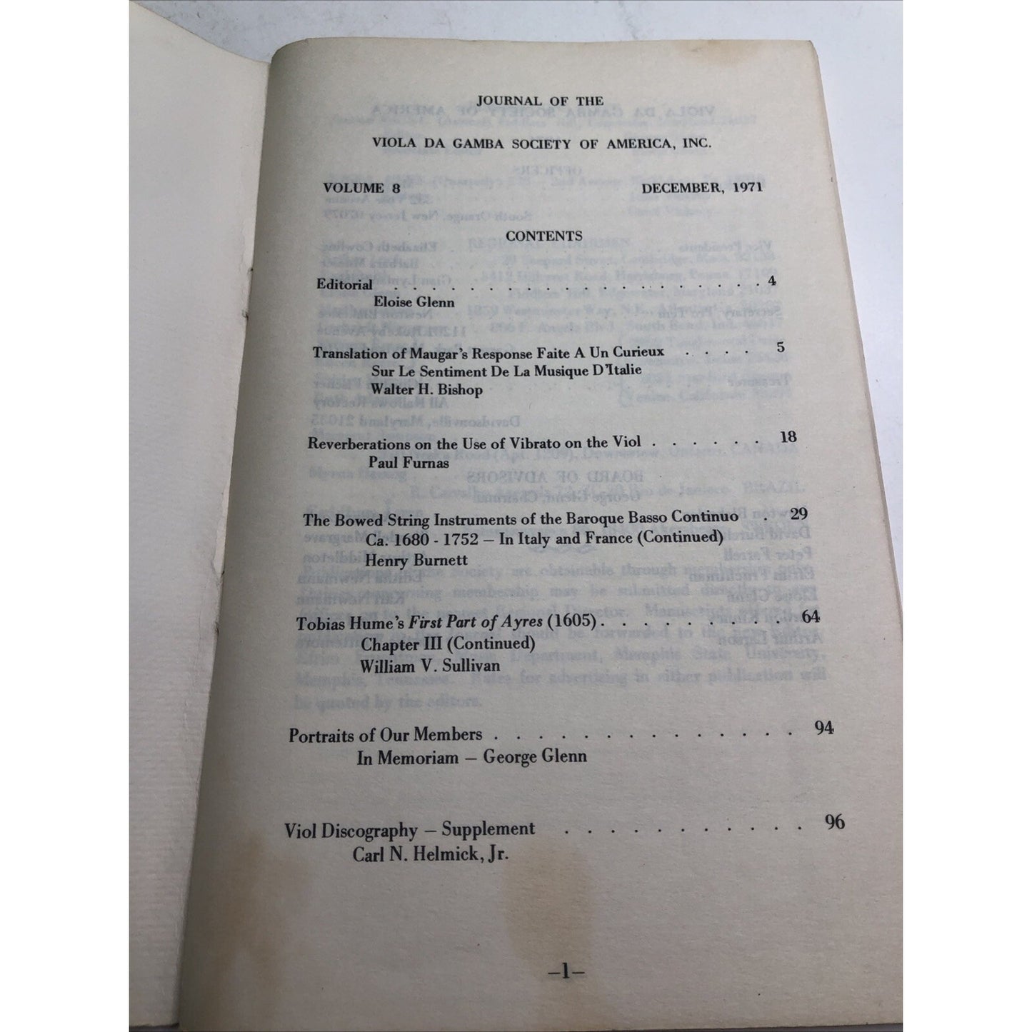 Journal of the Viola Da Gamba Society of America Volume 8 1971