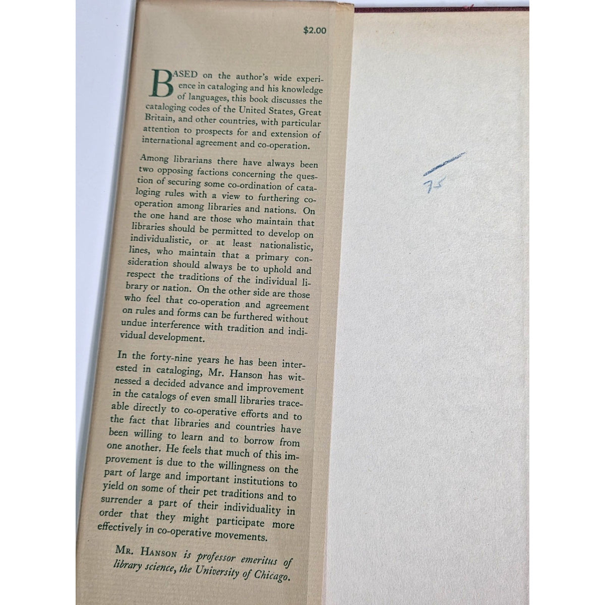 RARE 1939 1st Ed Comparative Study of Cataloging Rules- JCM Hanson Dust Jacket