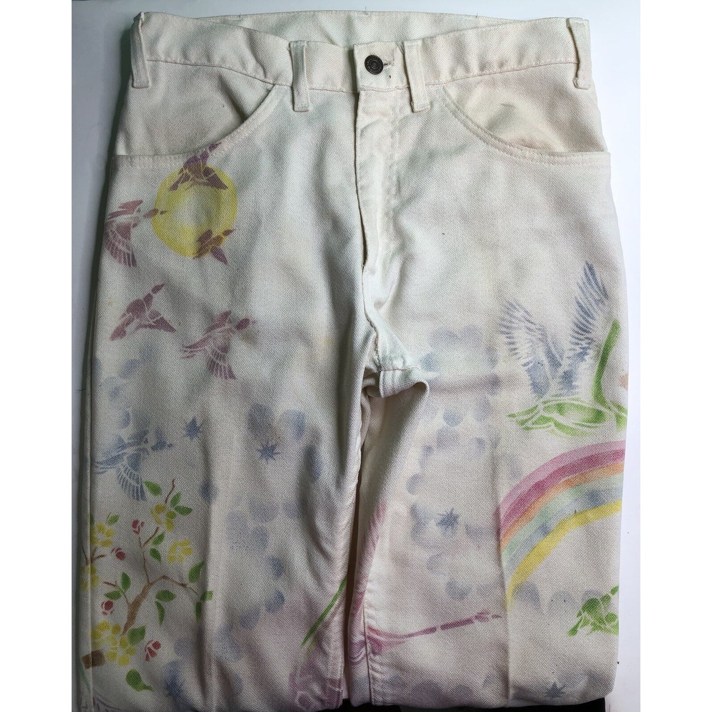 Vintage LEVIS Sta-Prest Custom Painted Retro Hippie Pants 30 Waist 29 Inseam