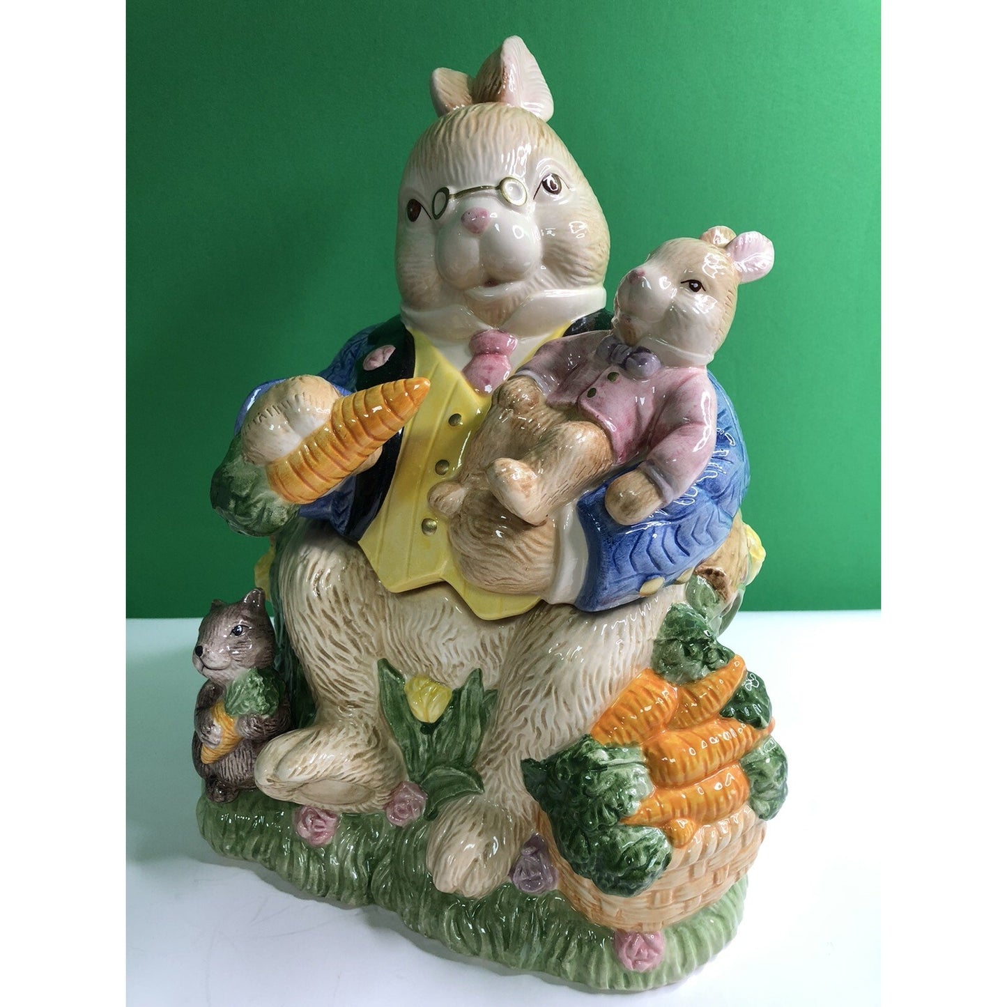 1993 FITZ & FLOYD Omnibus Devonshire GRANDPA RABBIT Cookie Jar Spring Bunny
