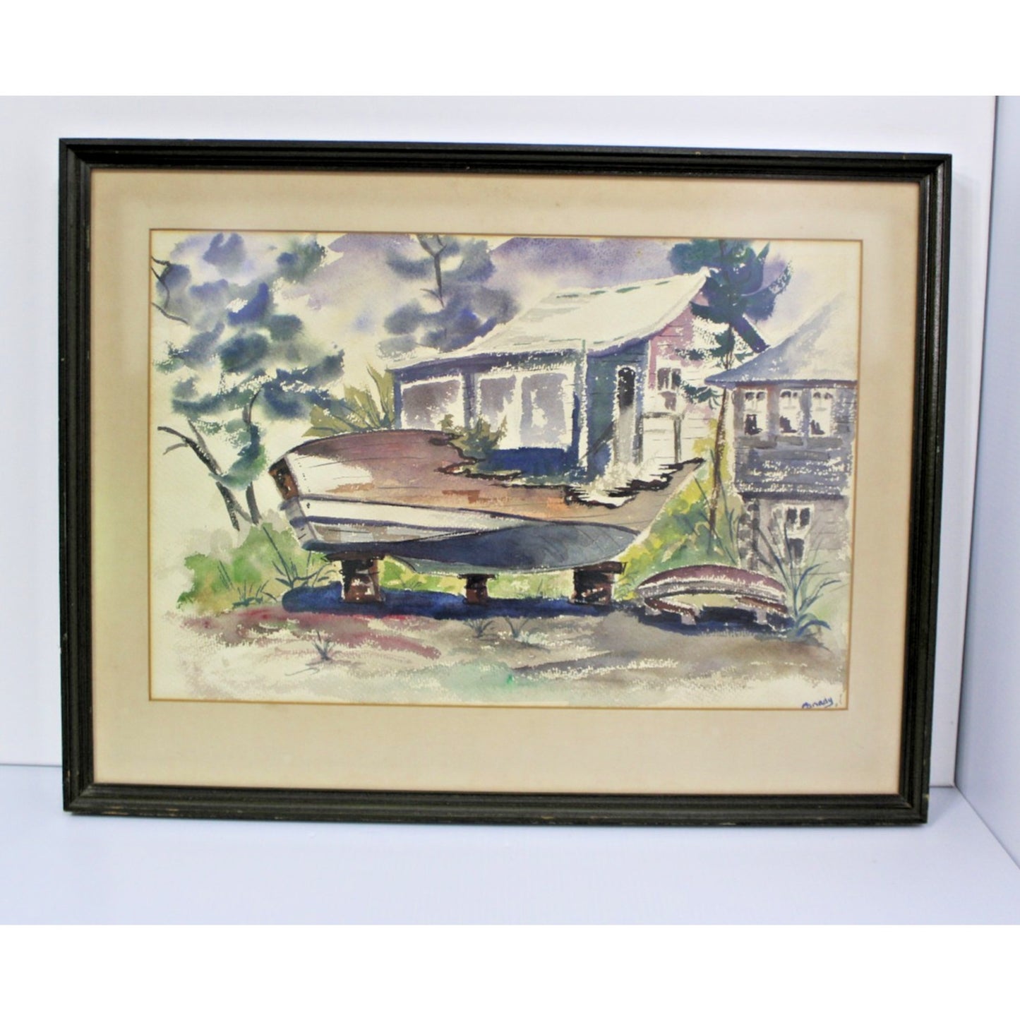 Original Watercolor- Nautical Seaside Scene- Signed Canady- 21" x 28" Framed