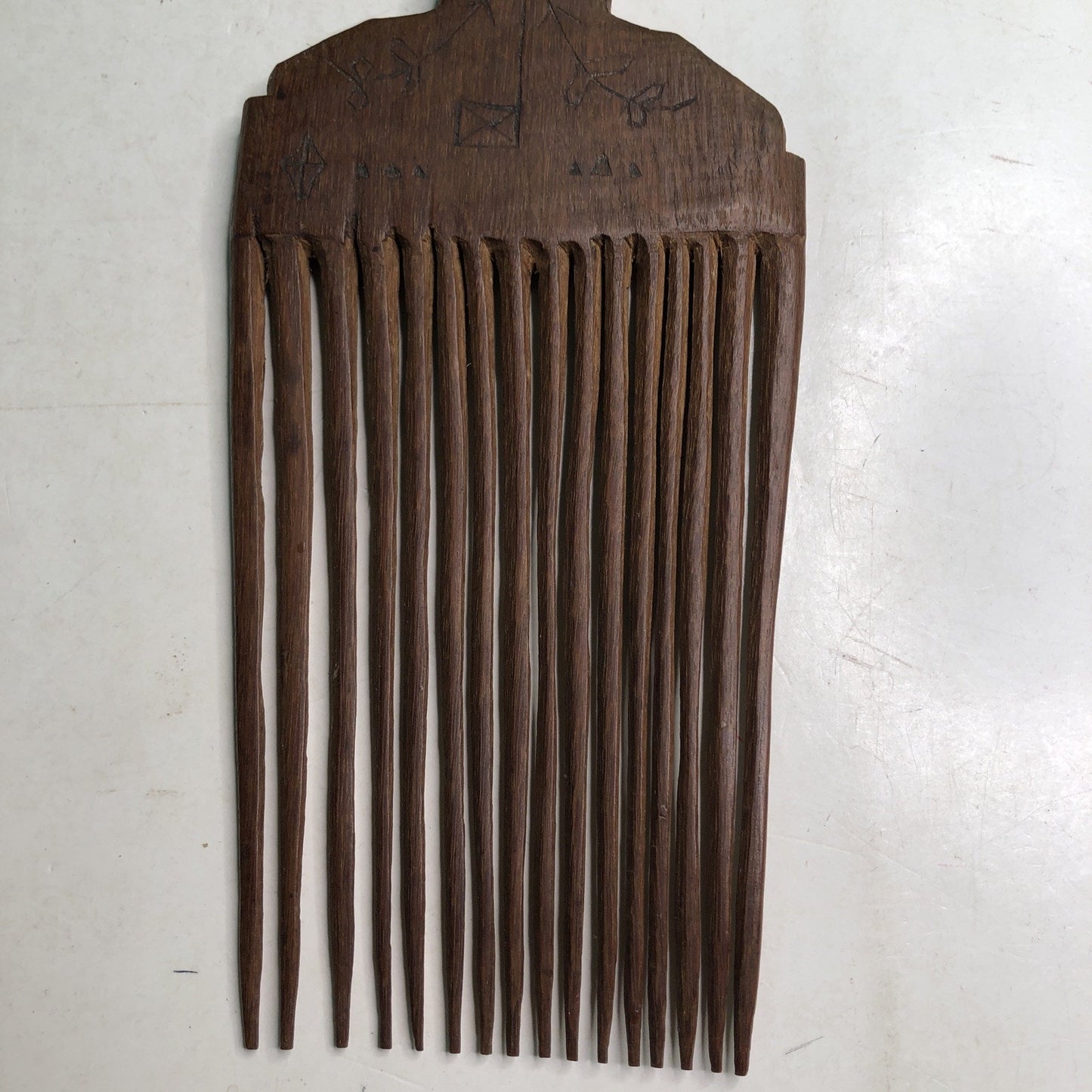 African Baule Tribe Wood Hair Pick Comb Hand Carved 10.25”