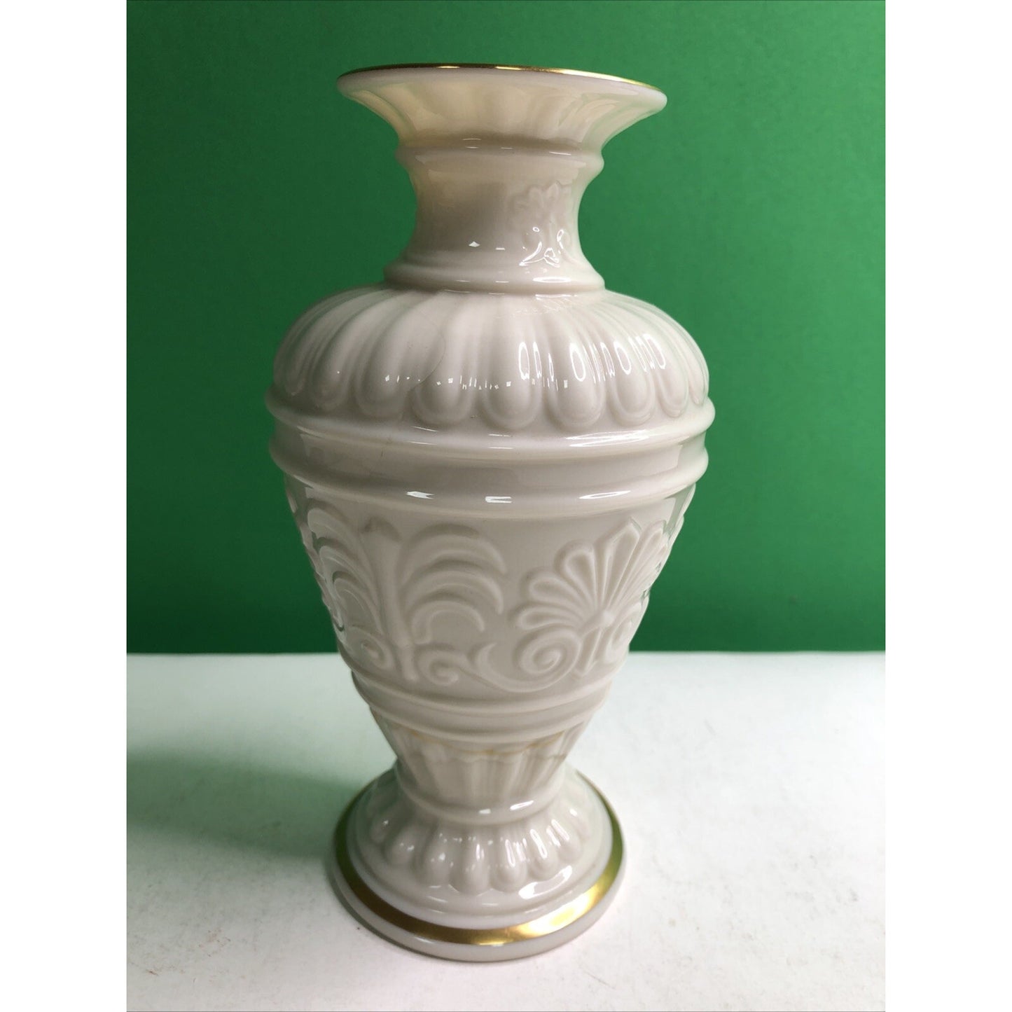Vintage Lenox Vase Athenian Collection Embossed Floral Cream w/Gold Trim 7” Tall
