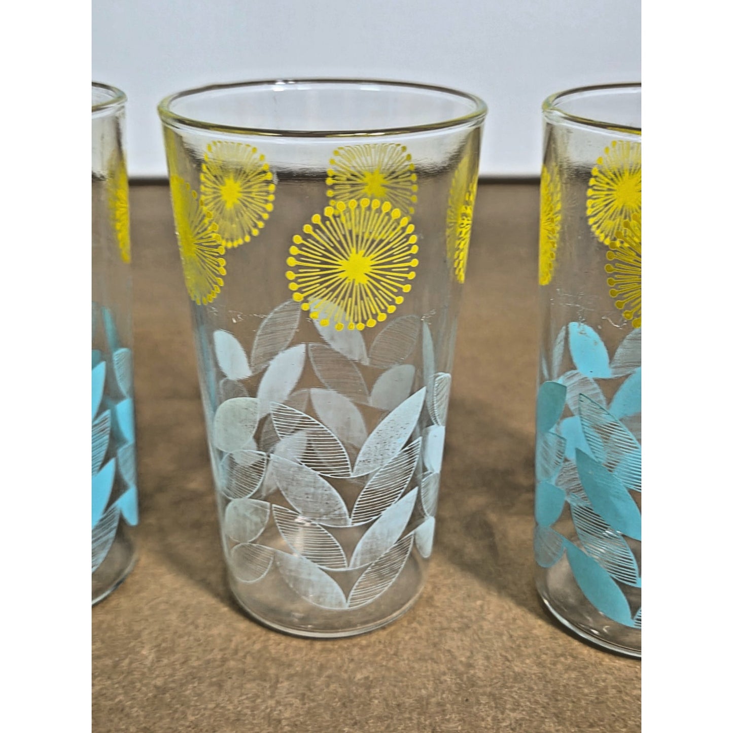 Vintage Federal Glass MCM Atomic Dandelion Sunburst Juice Glasses - Set of 4
