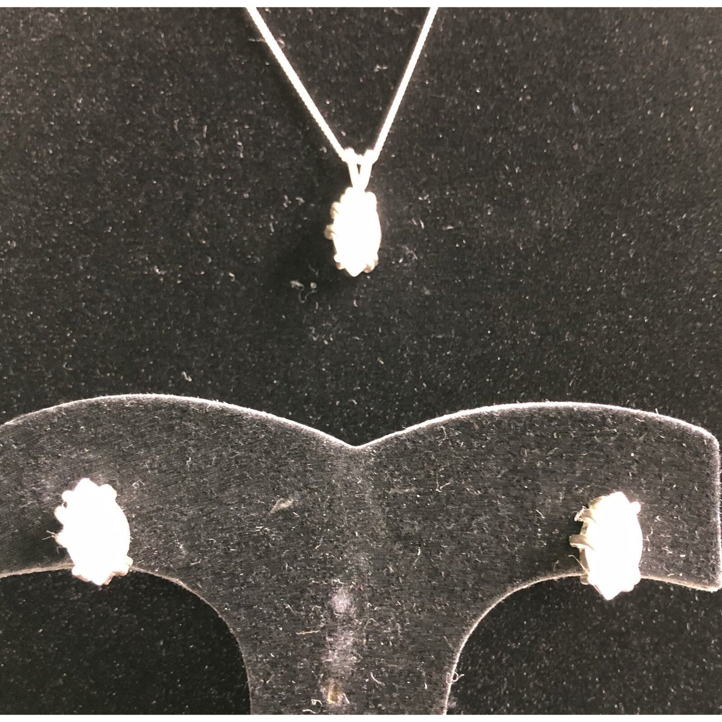 Italy Sterling Silver 20” Chain Captured Marquise Clear Gem Pendant Earring Set
