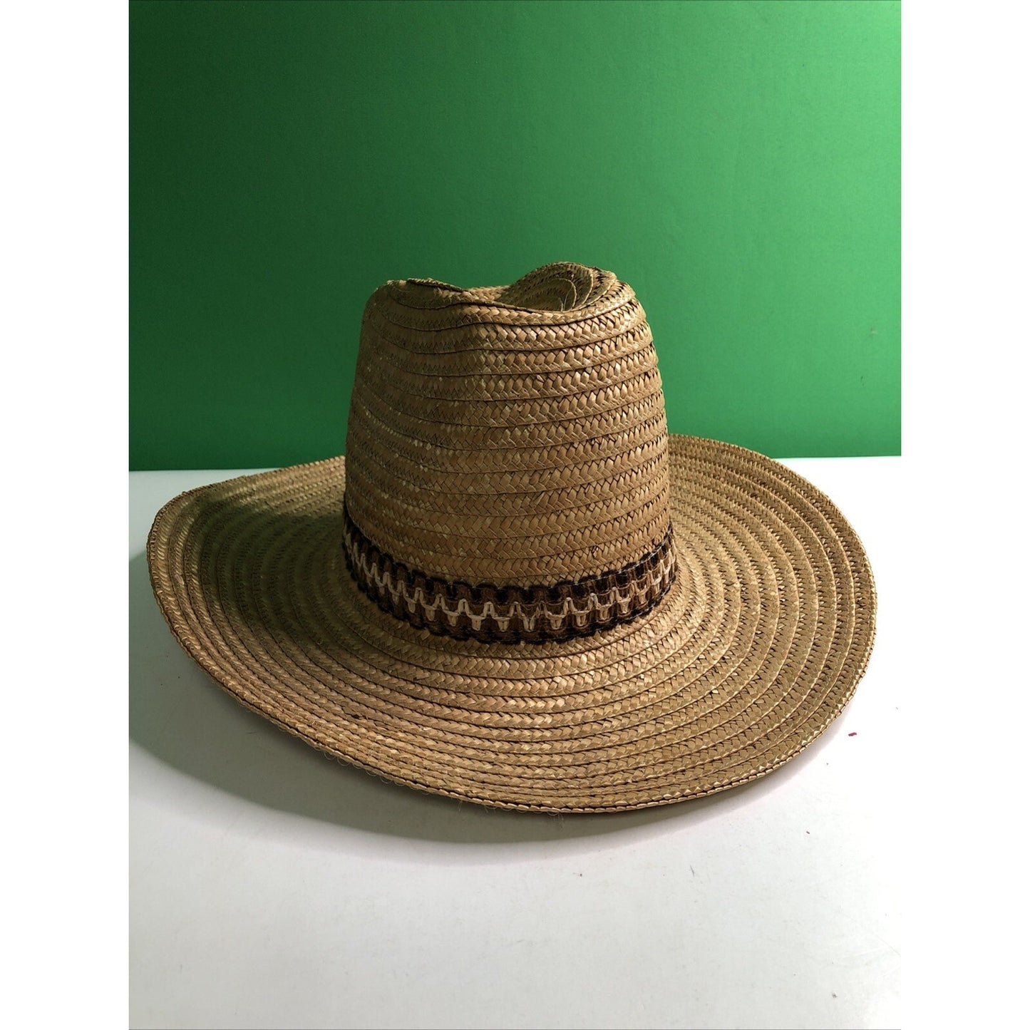 Vtg Stomper Western Style Cowboy Cowgirl Hat Straw Tan Rodeo Farm Made in Italy