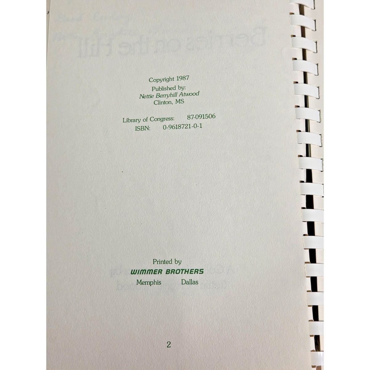 Vintage 1987 *Signed* "Berries on the Hill" Cookbook - Southern Recipes & Art