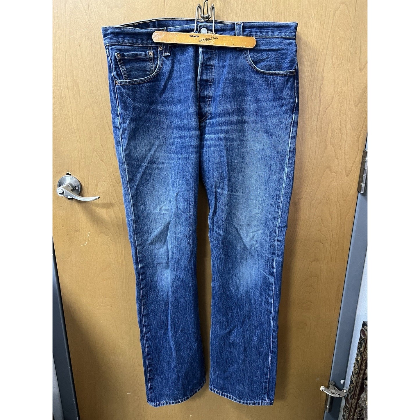 Levis Original 501 Button Fly Straight Leg Blue Denim Jeans Mens 36x34