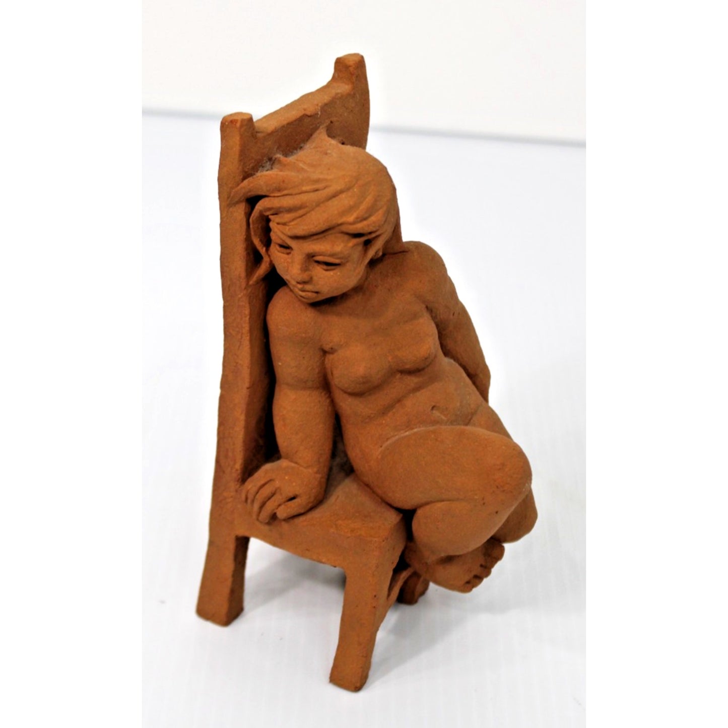 Original Art Sculpture- Terra Cotta- Seated Nude, Signed, 7.75" H