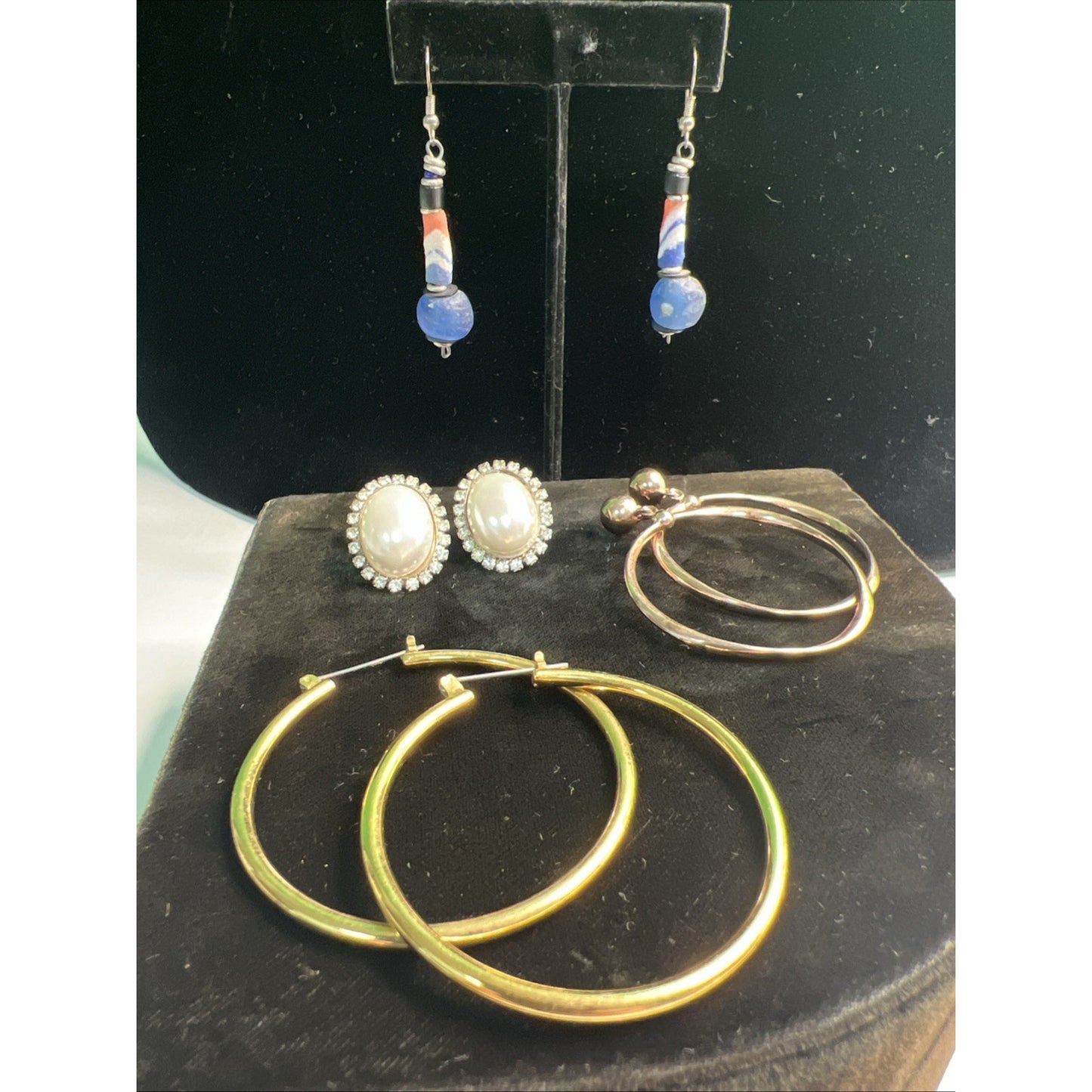 LOT OF MIXED STUD POST & DANGLE & HOOP EARRINGS 4 PAIRS Variety