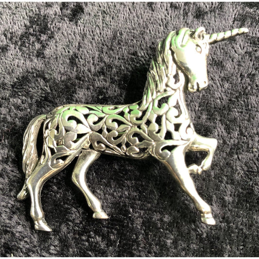 Vintage Sterling Silver Unicorn Brooch Scarf Sweater Pin Fantasy Creature