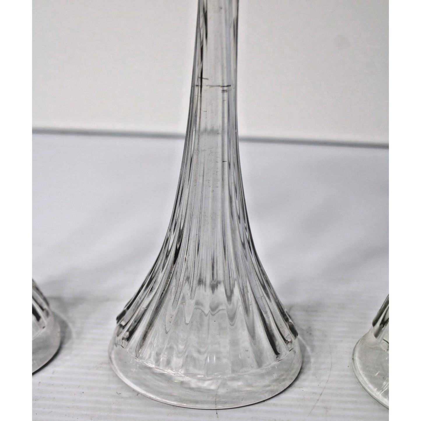 Set of 3 Clear Shelf Risers Display Pedestals 9" Fluted Martinsville Glass