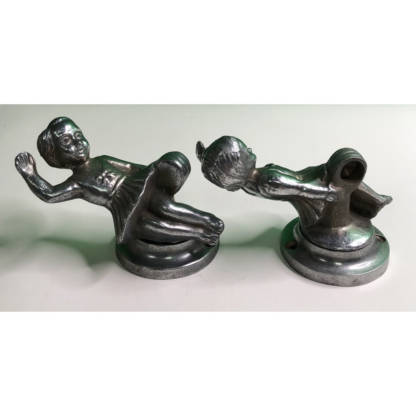 PAIR of Antique Cast Aluminum GIRLS Wall Mount TOWEL ROD HOLDER Kitchen Bath
