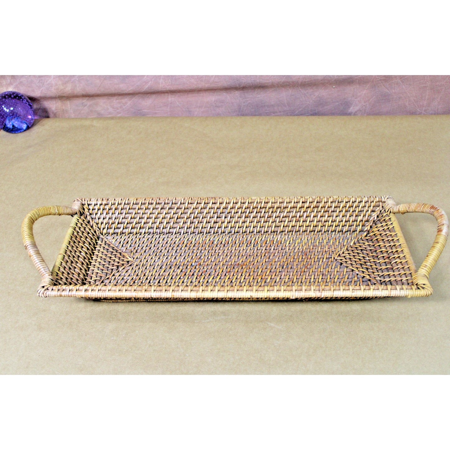 Pampered Chef "Woven Selections" Tray, 7.5"W x 20"L, Sturdy w/ Wood Base