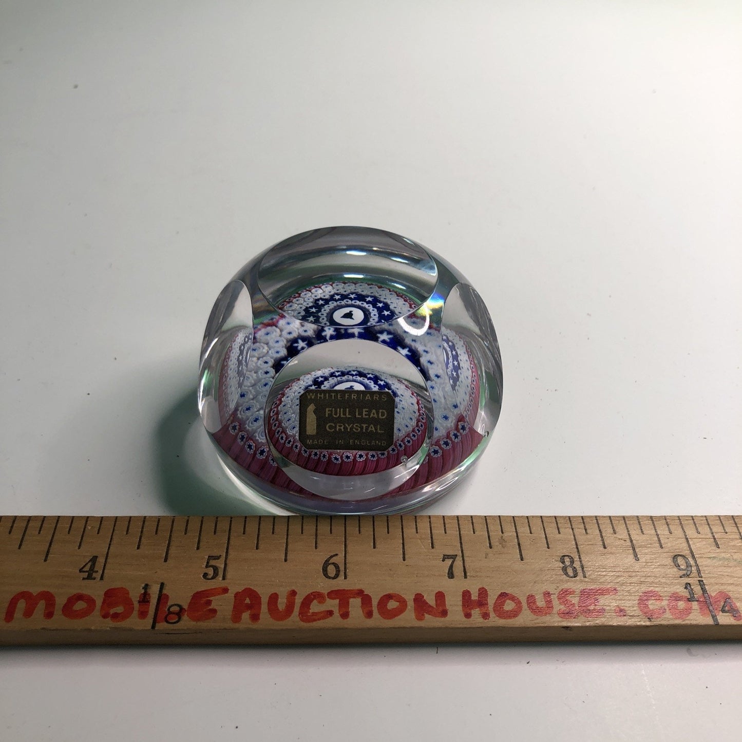 Vintage Whitefriars Glass Millefiori Concentric Cane Faceted Paperweight