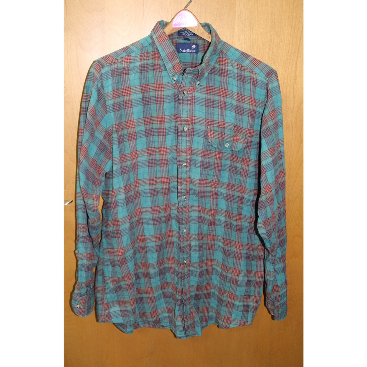 Vintage Stanley Blacker Men's XLT Teal Red Cotton Plaid Flannel Shirt