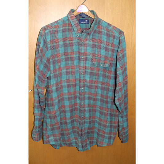 Vintage Stanley Blacker Men's XLT Teal Red Cotton Plaid Flannel Shirt