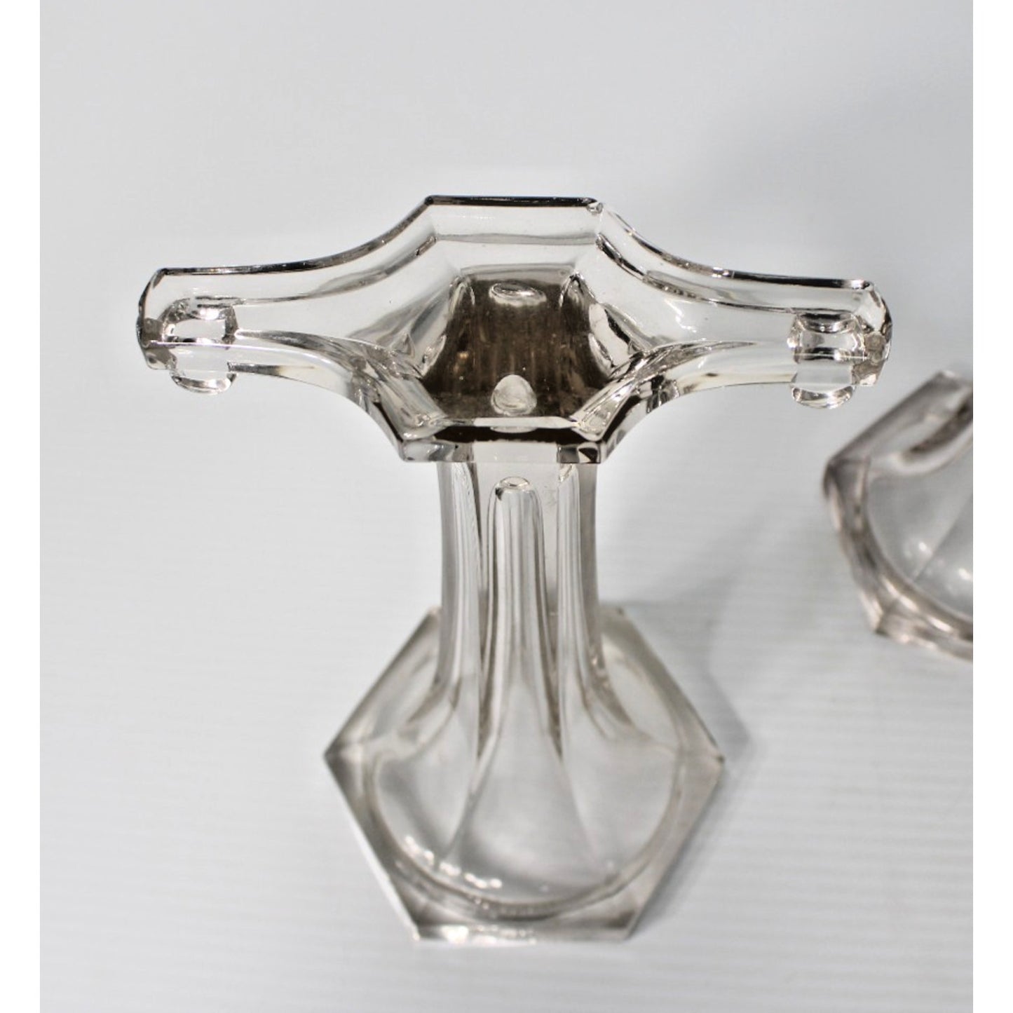 Antique Clear Glass Shelf Risers, Pedestals, Store Display Columns Pair 7-1/4"H