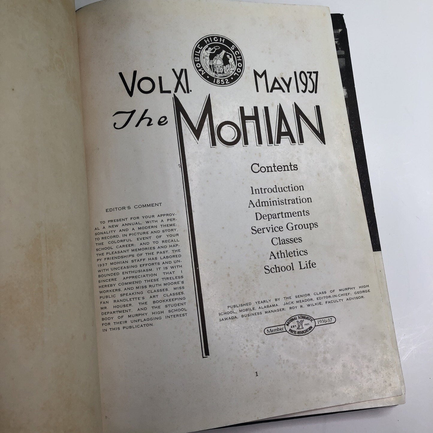 1937 Mohian Murphy High School Yearbook Mobile Alabama AL