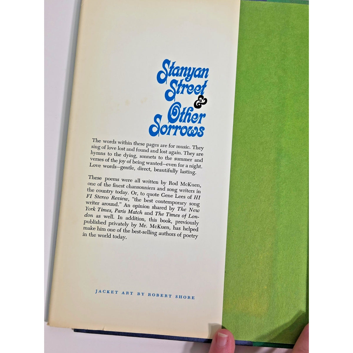 Rod McKuen - Stanyan Street and Other Sorrows - 1966 Hardcover Fifth Printing DJ
