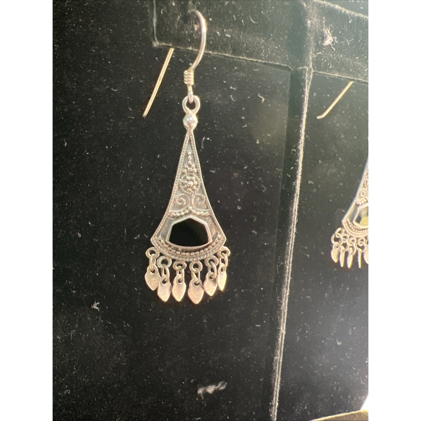 AUTHENTIC Marked 925 STERLING SILVER & ONYX UNIQUE EARRINGS French Wire